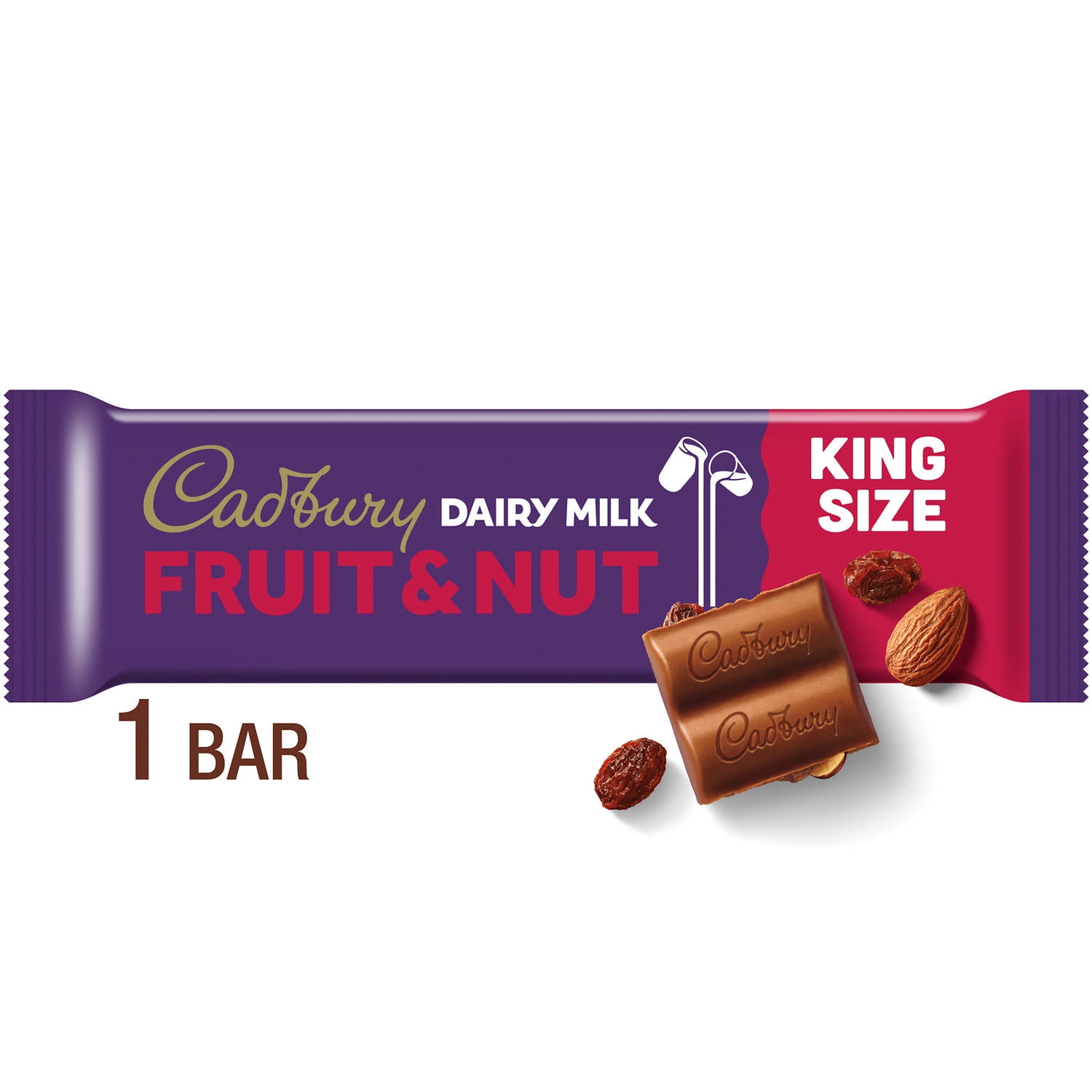 (2 pack) Cadbury Dairy Milk Fruit & Nut Milk Chocolate Candy, Bar 2.3 oz