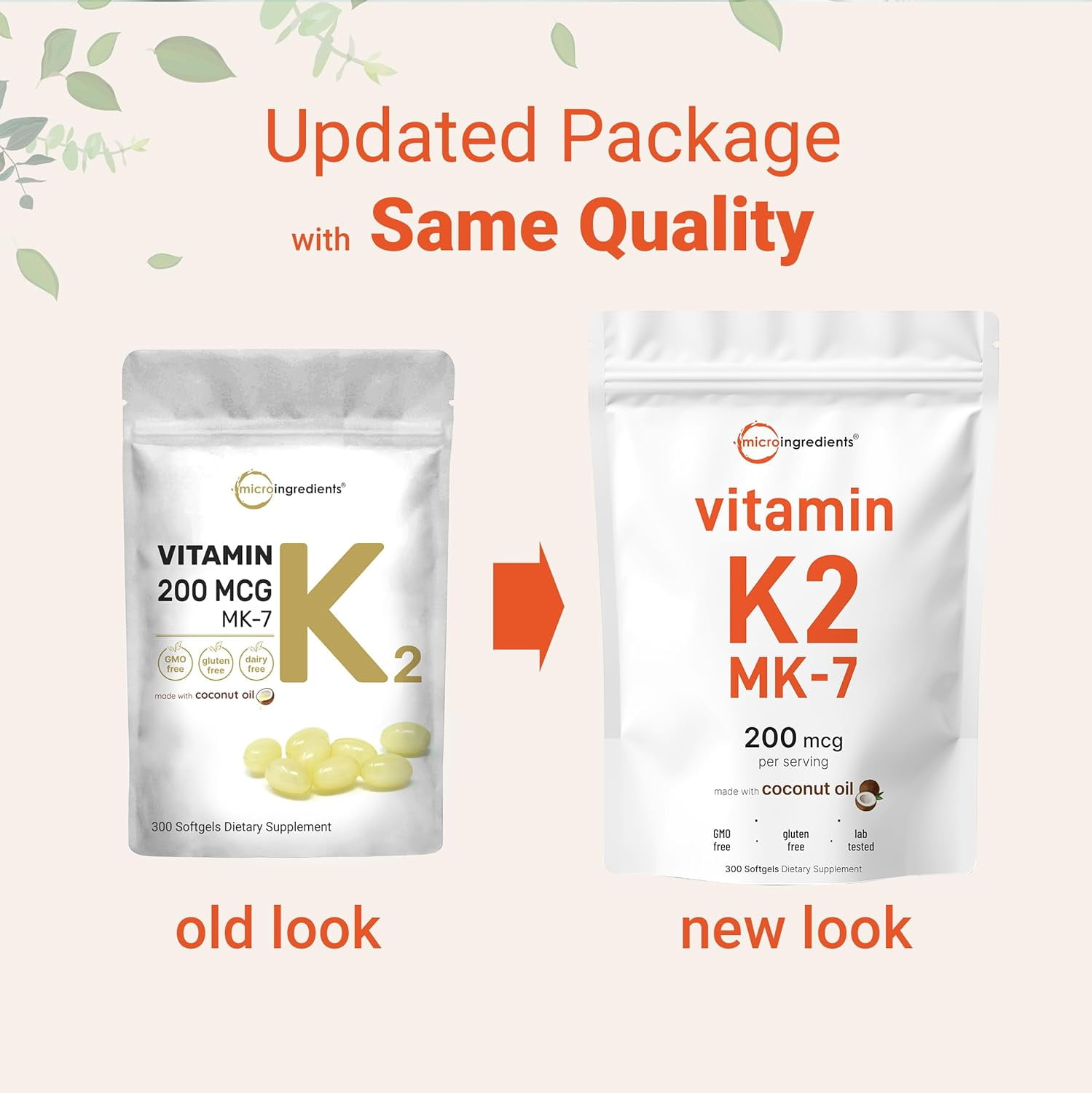 Vitamin K2 MK-7 Supplement, 200 mcg Per Serving, 300 Coconut Oil Softgles | Immune, Joint, & Heart Support | Non-GMO