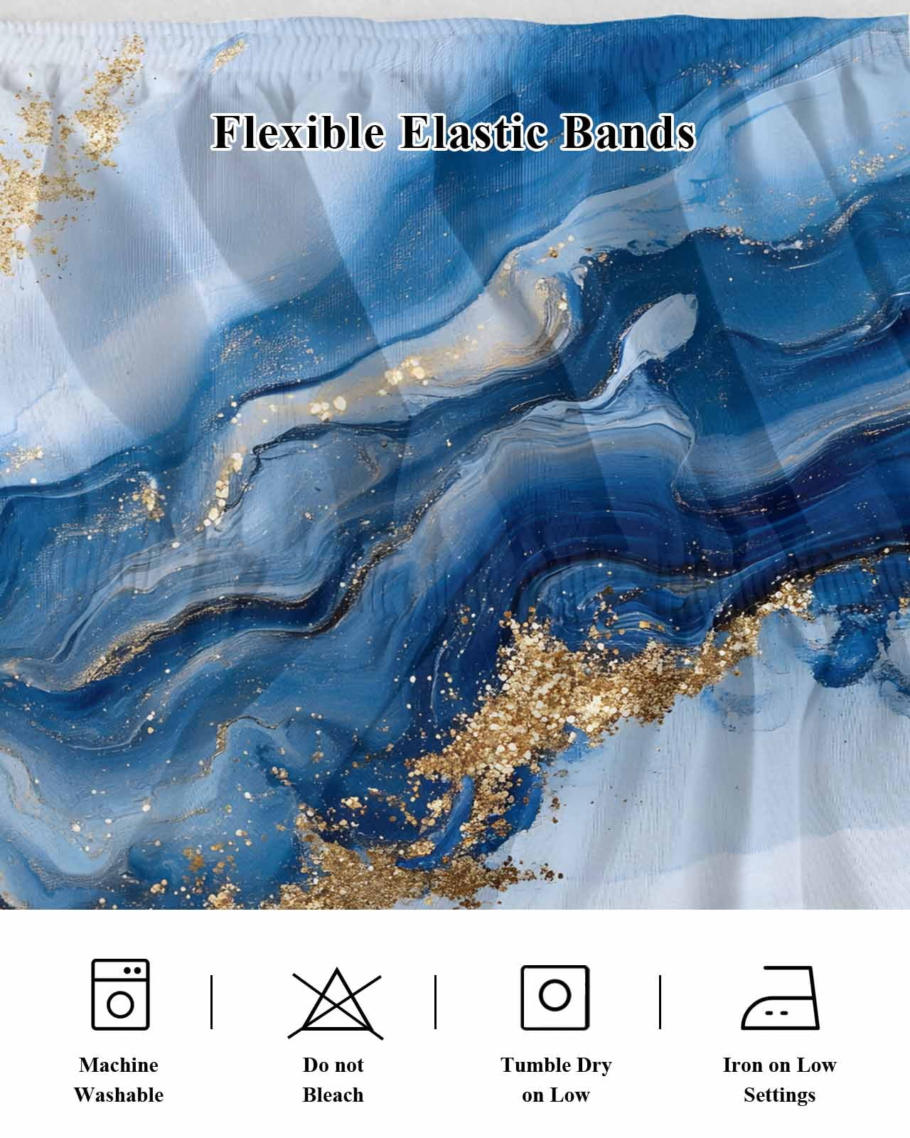 Blue Marble Wrap Around Bed Skirts for Queen Bed 16" Drop, Bed Skirt with Adjustable Elastic Belt Dust Ruffle Bed Valance for Bedroom Hotel Luxury Modern Abstract Art Bed Frame Cover