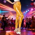 thumbnail image 5 of Daznico High Waist Shiny Leggings for Stretchy Workout Pants Glossy Metallic Textured Yoga Tights with Gold Print Fashionable Casual Wear,Mardi Gras Clothing,M, 5 of 6