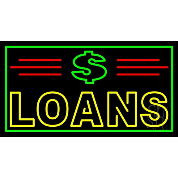 Double Stroke Loans With Dollar Logo And Border And Lines LED Neon Sign 13 x 24 - inches, Black Square Cut Acrylic Backing, with Dimmer - Bright and Premium built indoor Neon Sign for Defence Force.