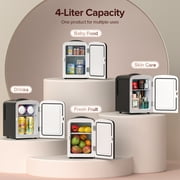 Auseo Mini Portable Fridge Personal, Countertop, 4L/6 Cans, Cooler Small Refrigerator, AC/DC, Option for Skincare, Makeup, Drinks, Dorm Room