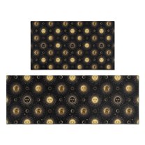 Black Gold Sun Moon Pattern Kitchen Rugs Sets Of 2,Anti Fatigue Kitchen Mat Rugs Non Slip Washable,Decorative Kitchen Floor Mats for Kitchen,Sink,Laundry,17"x30" 17"x47"