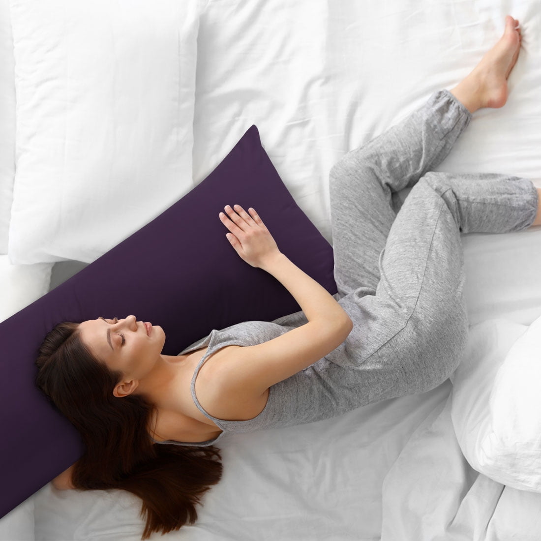Unique Bargains 2 Packs Brushed Microfiber Body Pillowcase Plum 20" x 54"