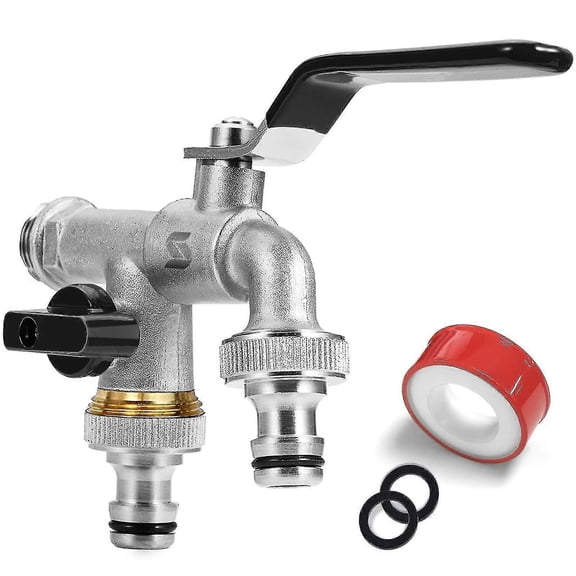 Garden Faucet, Double Outlet Tap 1/2 Inch, Made Of Brass,for The Garden, Washing Machine