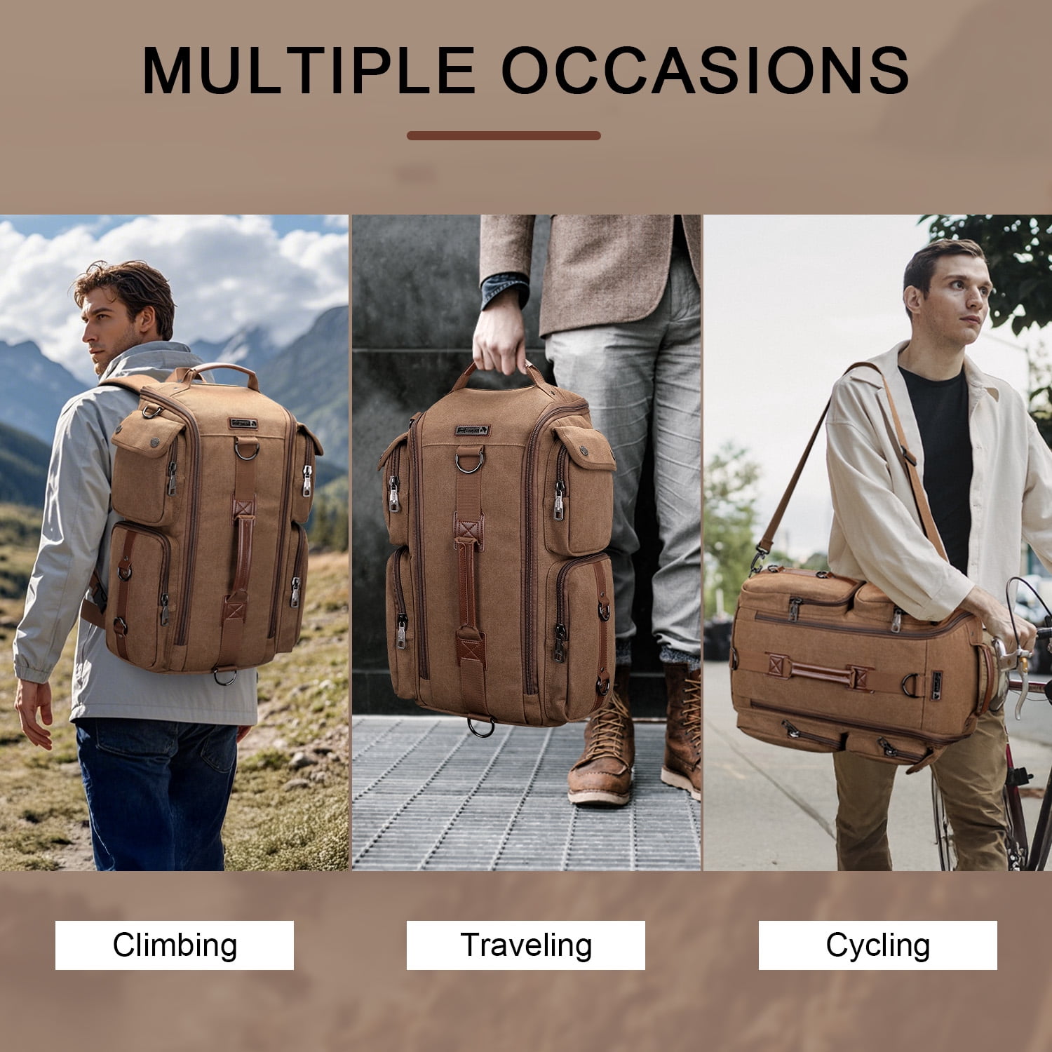 WITZMAN Travel Backpack for Men Carry On Canvas Backpack Luggage Outdoor Duffel Bag (6661 Brown)