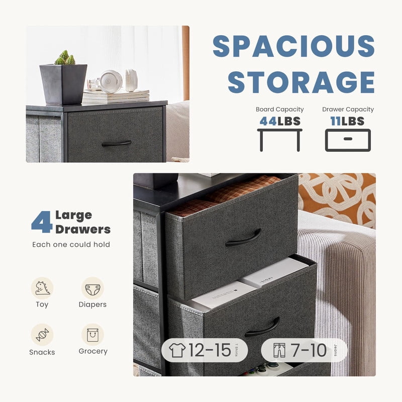 Simple Deluxe 4-Drawer Fabric Dresser, Storage Tower Organizer with Steel Frame and Wood Top for Bedroom, Entryway, Grey