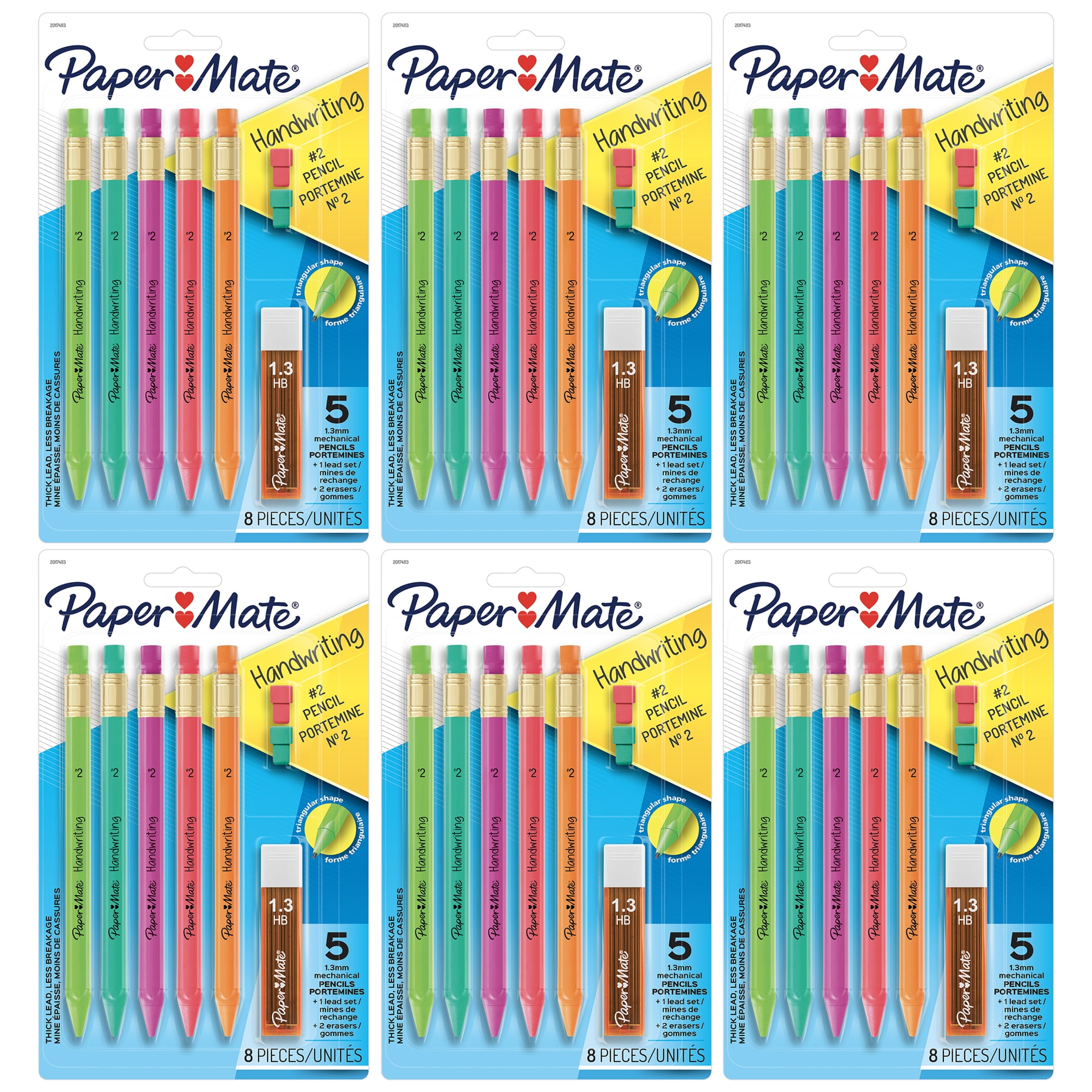 Paper Mate Handwriting Triangular Mechanical Pencil Set with Lead & Eraser Refills, 1.3mm, 5 Per