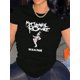 thumbnail image 1 of Camiseta con estampado gráfico de esqueleto y letras, cuello redondo y manga corta, ropa de mujer, camisetas informales, 1 of 6