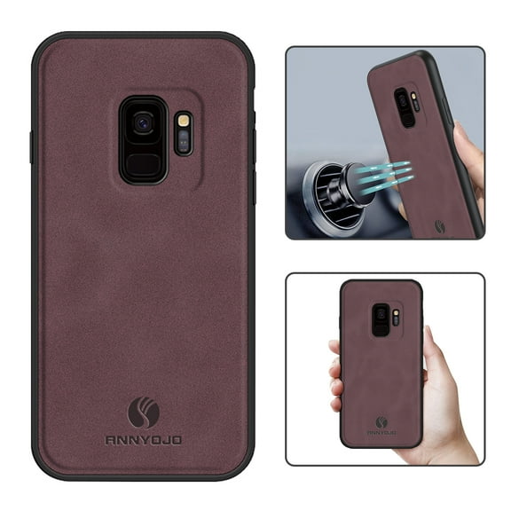 Nalacover Case for Samsung S9 Plus,Slim Luxury Premium PU Leather Non-Slip Grip Shockproof Bumper Anti-Scratch [ with Tempered Glass Screen Protector ] Cases for Samsung Galaxy S9 Plus, Wine Red