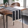 thumbnail image 1 of Xiao Hua 1 pieza de algodón y lino a rayas de dos colores, bandera de mesa con borlas tejidas, material natural, bandera de mesa negra, decoración de escritorio, 275 * 30 cm, 1 of 5