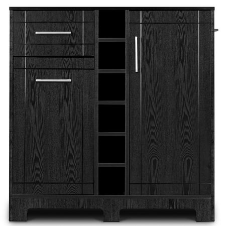 Ghp 35 8 X17 X36 8 Black Mdf Wood Veneer Metal Bar Cabinet W