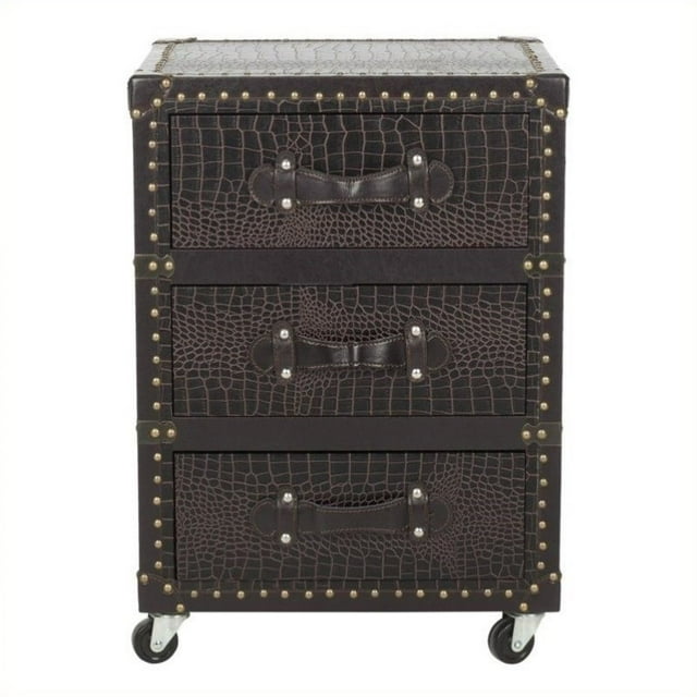 Safavieh Llyoyd Commode à 3 Tiroirs en Marron Foncé et Cuir-Noir