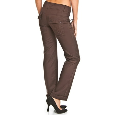 Style NY - Style NY Women's Button Tab Skinny Fashion Pants - Brown ...