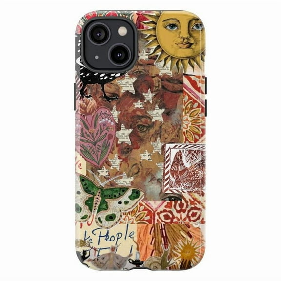 Vintage Boho Collage Phone Case, Sun and Butterfly Retro Aesthetic iPhone Cover, Artistic Mixed Media Protective Case for iPhone 17 16 15 14 13 12 11 Pro Plus Mini