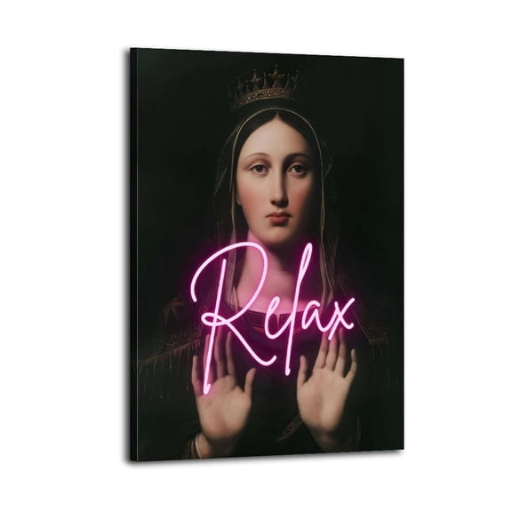 Virgin Mary Relax Aesthetic Poster Wrapped Wooden Frame Wall Decor,,Canvas Wall Art for Living Room,Bedroom,Office,Ready to Hang
