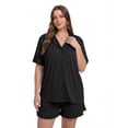 thumbnail image 2 of PINKSIR Women’s Plus Size Pajama Set – Button Down Short Sleeve Top & Drawstring Shorts with Pockets, Black, 2 of 8