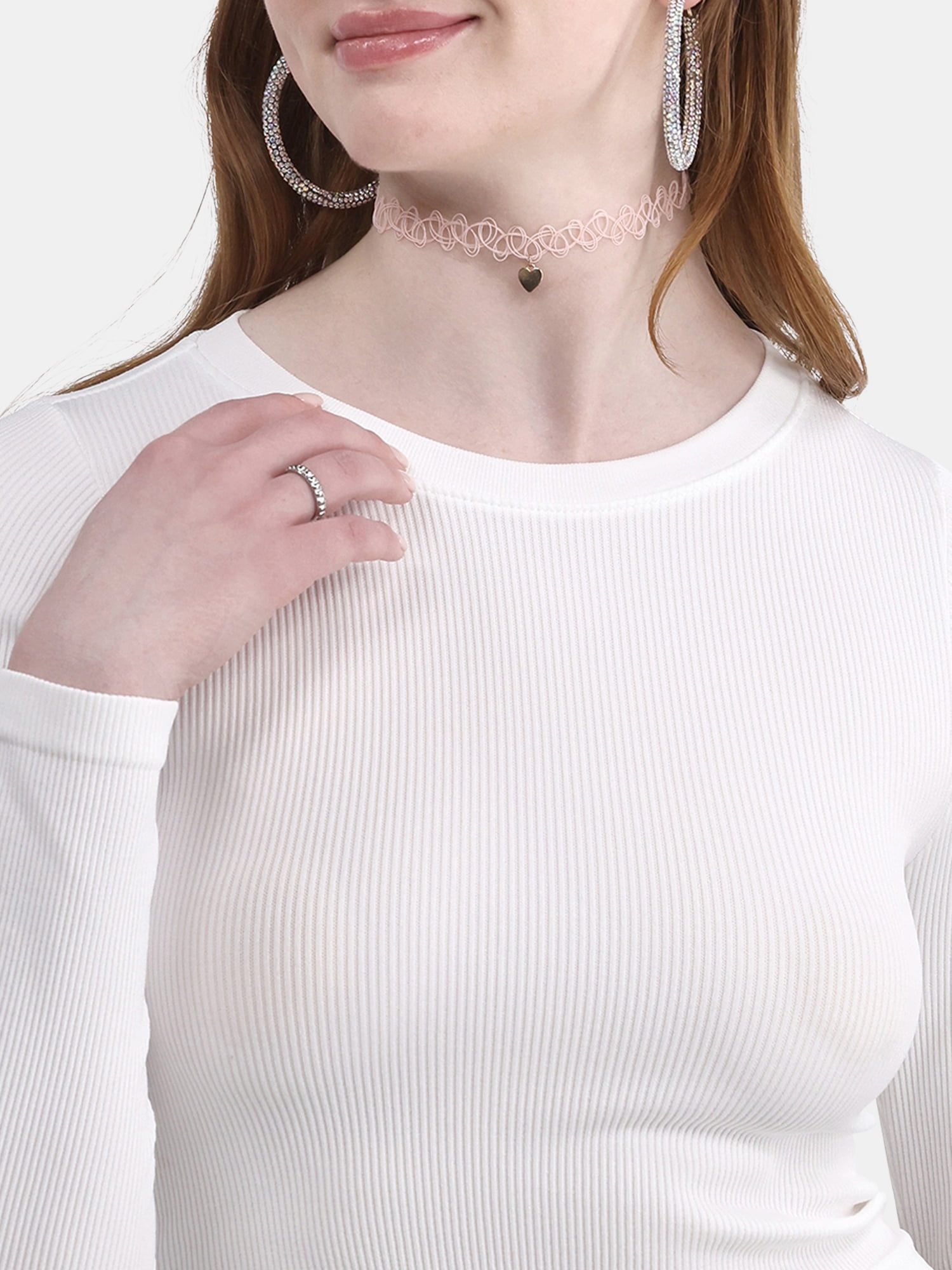 No Boundaries Seamless Ribbed Tee with Long Sleeves, Women's XXS-XXL