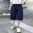 thumbnail image 4 of Boys Elastic‑Waist Woven‑Label Dark‑Wash Wide‑Leg Denim Knee Shorts,5‑16Y, 4 of 9
