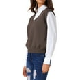thumbnail image 4 of Chaleco de suéter sin mangas de cuello en V para mujer INSPIRE CHIC, clásico, de punto, parte superior de pullover, S, color café, 4 of 6