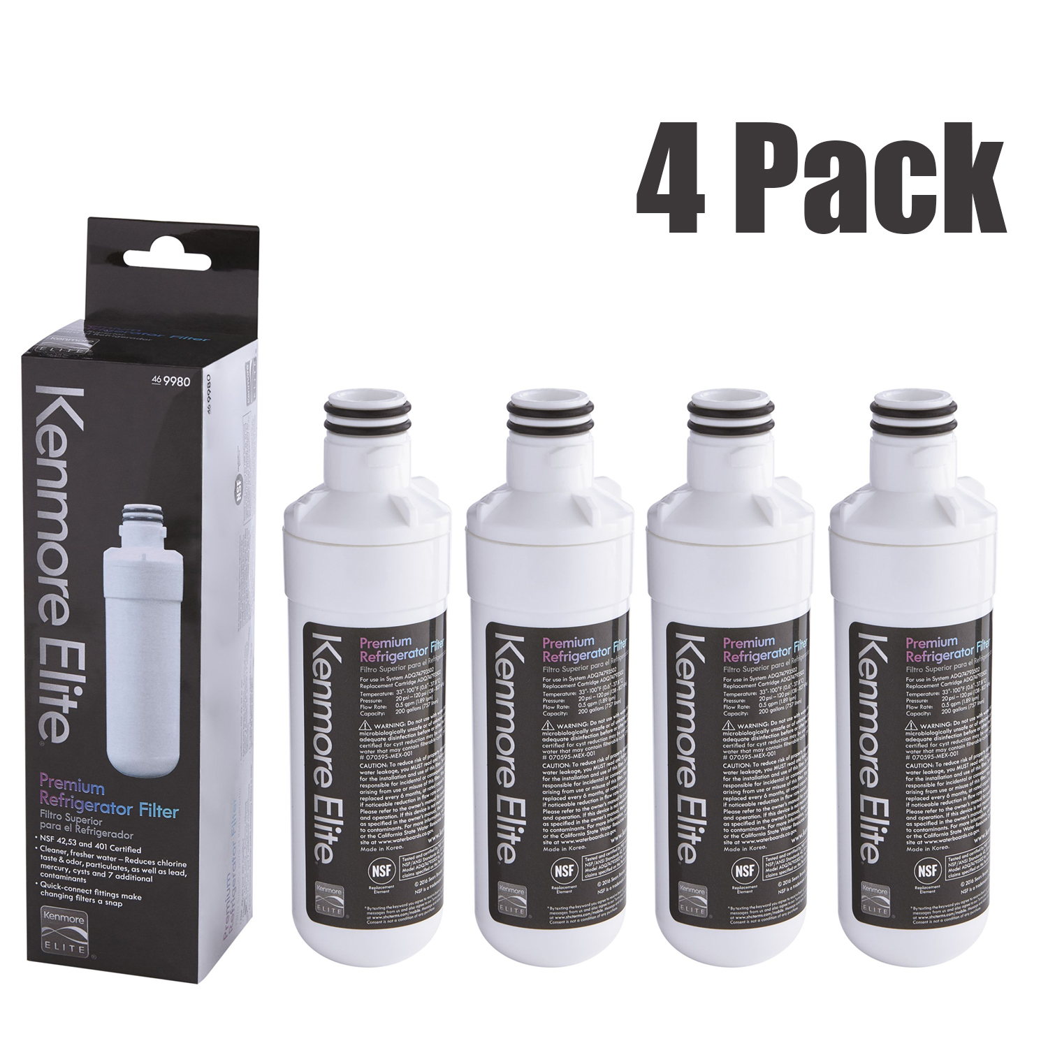 4 Packs Kenmore Elite 9980 LT1000P Refrigerator Water Filter