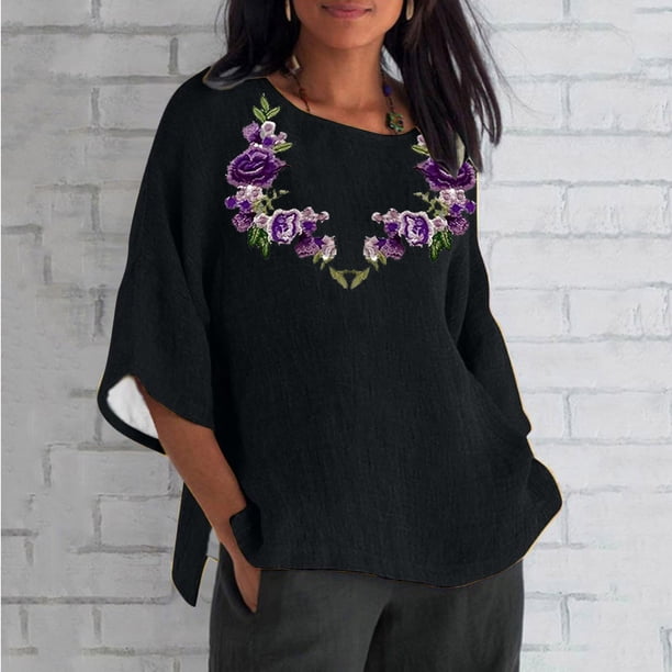 Fiudx Ofertas Flash Del Día Blusa Holgada con Estampado de Manga 3/4 para Mujer, Estilo Informal, con Estampado de Alzheimers