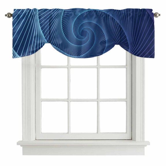 Tie Up Valances for Windows, Blue Helix Stripes Adjustable Valance Curtains Window Treatment for Living Room, Modern Minimalism Abstract Line Art Rod Pocket Kitchen Curtains & Drapes 54x18 Inch