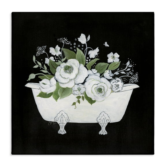 Stupell Industries White & Black Bath Typography Painting Gallery Wrapped Canvas Art Print Wall Art, 17 x 17