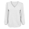 thumbnail image 4 of YUGYXL Women Long Sleeve Shirts Trendy Casual Dressy V Neck Loose Fit Summer Fall Tunic Clothes White Sweatshirt S, 4 of 7