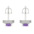 thumbnail image 4 of 2.44Ct Emerald Cut Halo Studs Purple Alexandrite 14K White Solid Solid Gold Everyday Dainty Earrings Screw Back, 4 of 7