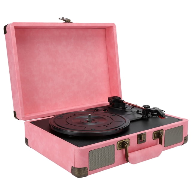 DEWIN Portable Phonograph Bluetooth 5.0 Turntable 33/45/78 RPM Vinyl Record Player 100‑240Vpink US