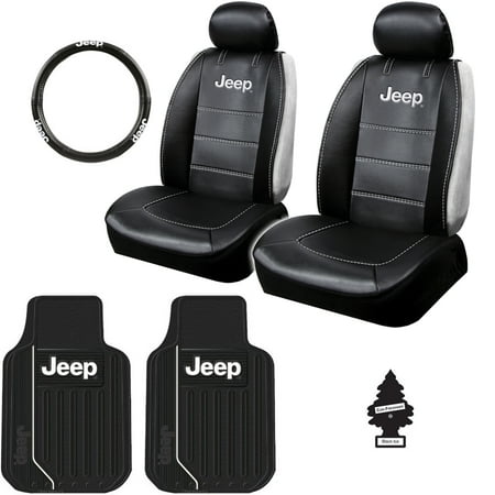 New Pair of Deluxe Version Universal Sideless Seat Cover with Jeep Logo and Floor Mats Steering Wheel Cover and Air Freshener
