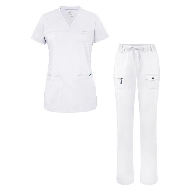 Adar Scrub Set for Women - Curved V-Neck Scrub Top & Tapered Drawstring Scrub Pants