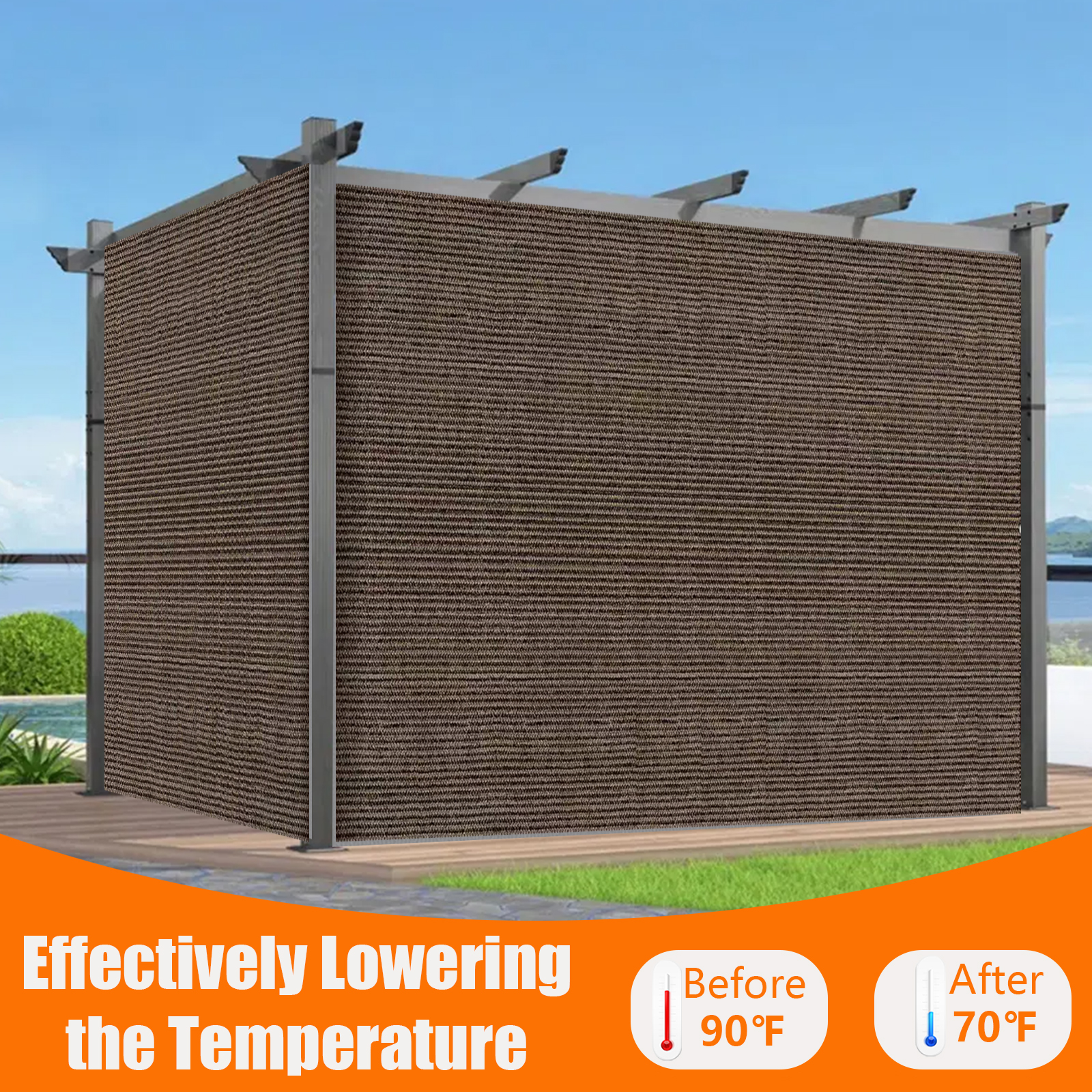90% Sun Shade Cloth, 8' x 10' Pergola Shade Cover for Patio, Outdoor, Garden, Backyard, Mocha