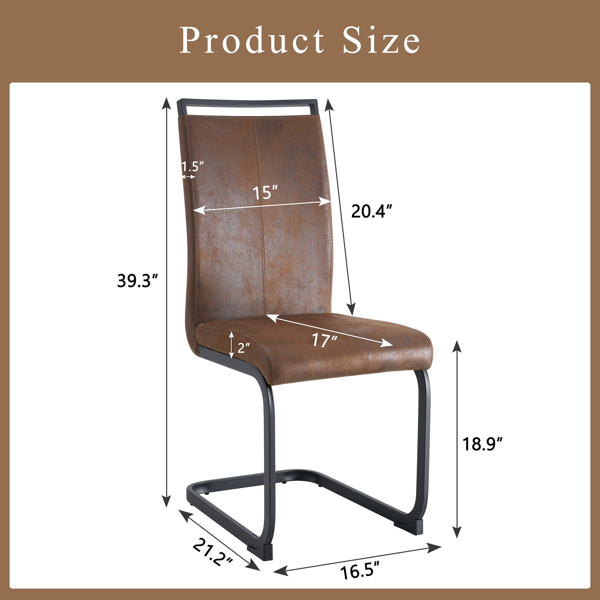 Dining Chairs Set of 4, Vintage Brown Tech Fabric Dining Chairs 39.3 Inch High with Ergonomic Backrest, 17 Inch Deep Seat, Modern Upholstered Chairs for Dining Room, Cafe and Leisure Area