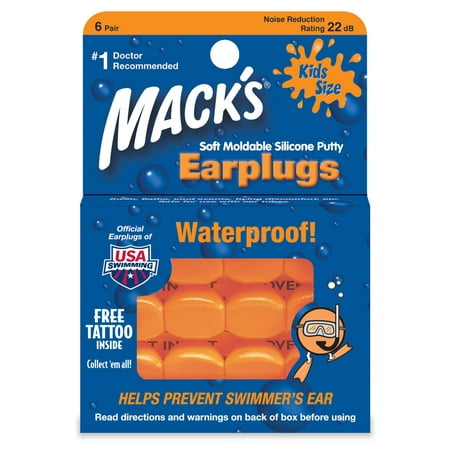 Mack's Pillow Soft Earplugs, Hot Orange, Kid Size (Pack of 3), Seal out water-Help prevent swimmers ear By