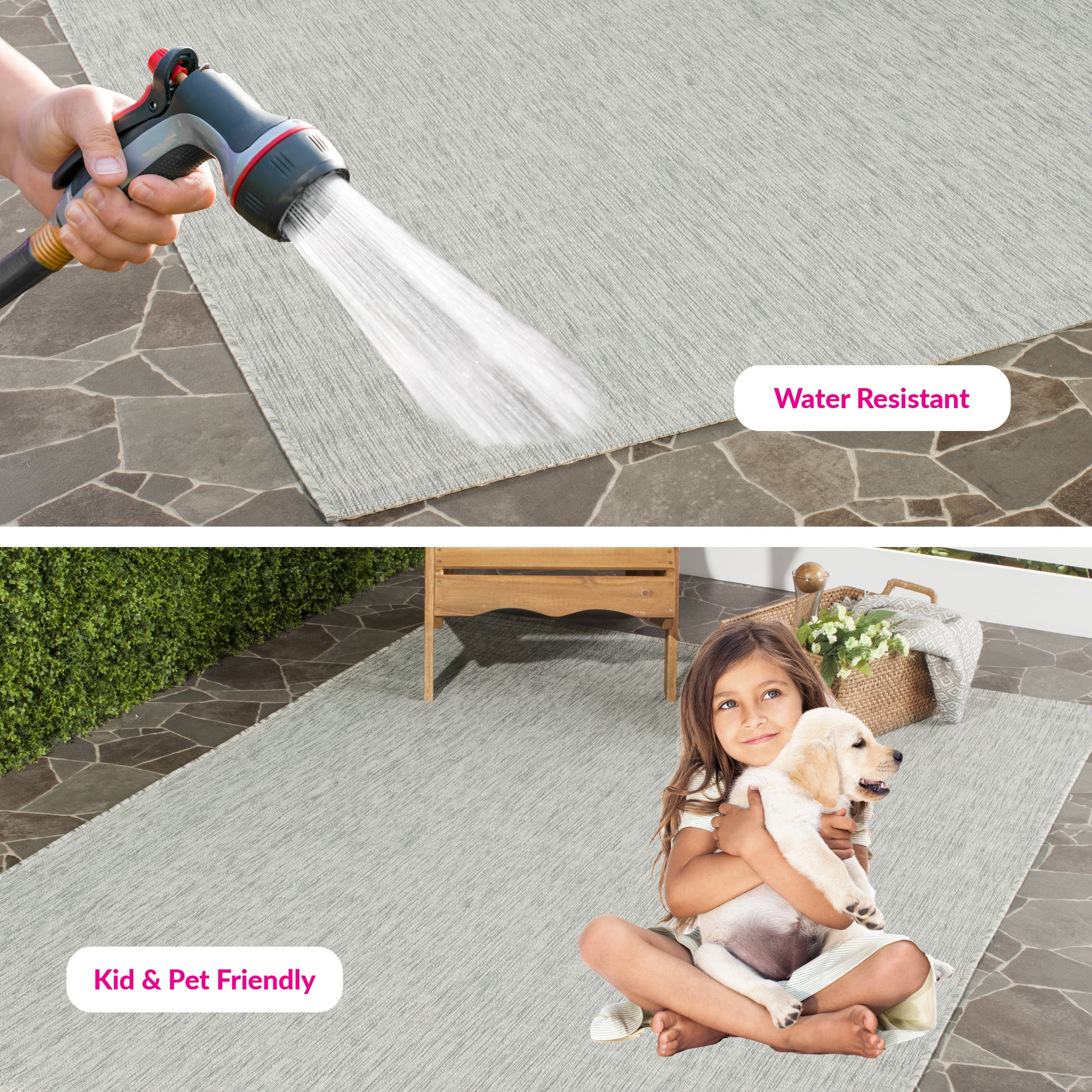 SAFAVIEH Courtyard Samson Solid Indoor/Outdoor Area Rug, Grey/Turquoise, 9' x 12'