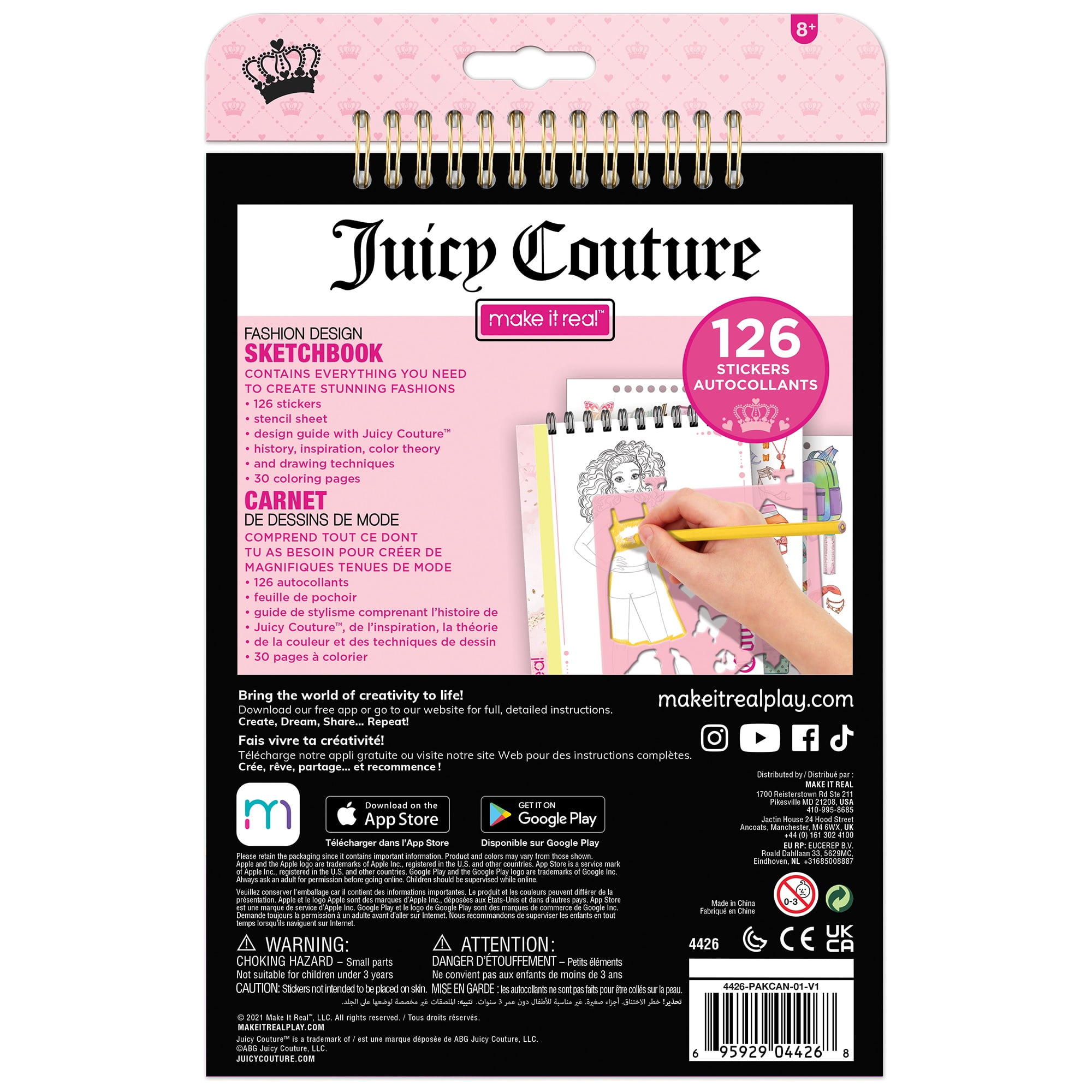 Juicy Couture Fashion Design Sketchbook, with Stencils & Stickers, 8.5"x11", 137 Pages