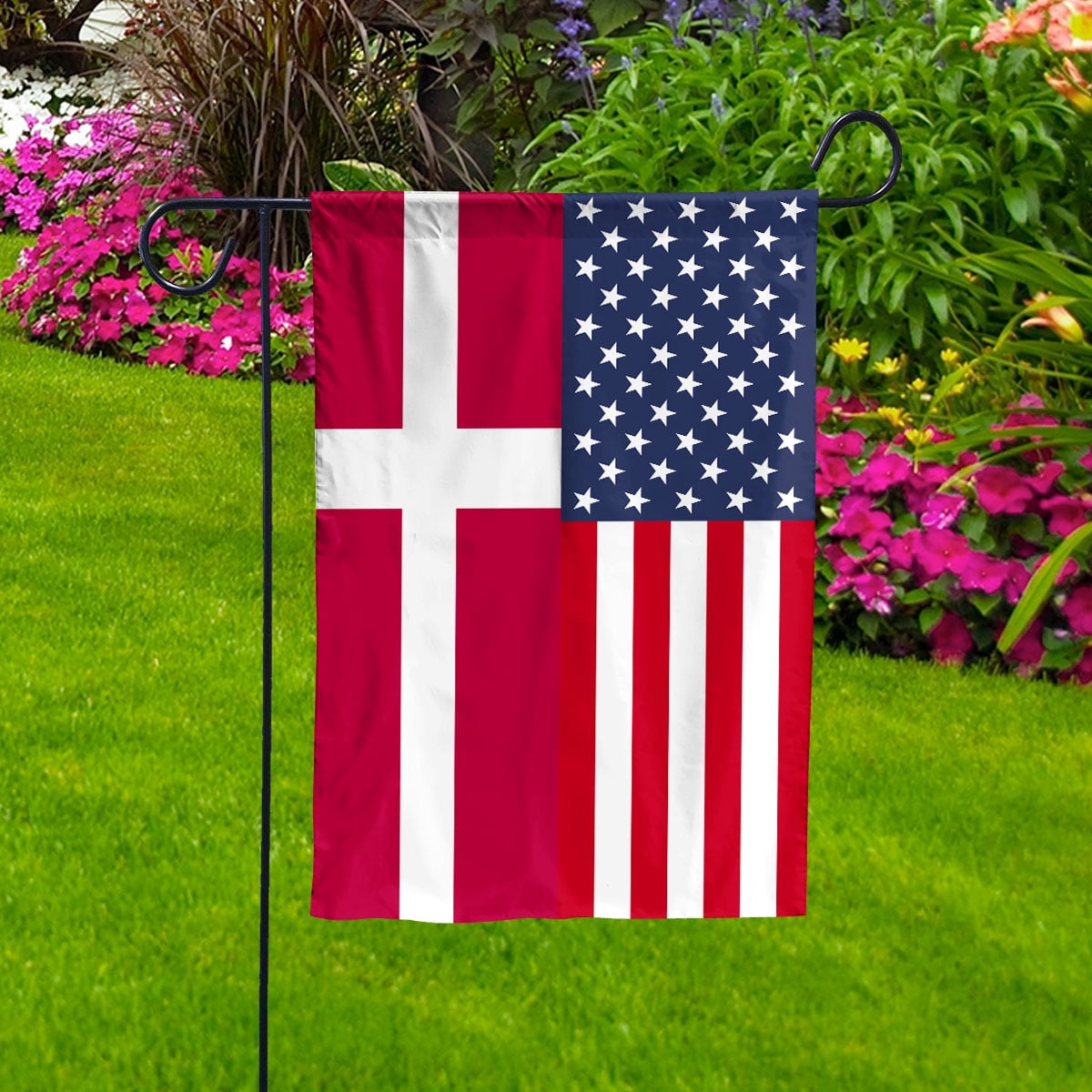 American Denmark Flag Danish Friendship U.S.A Memorial Day Patriotic For House Flag, Double-Sided Decorative Outdoor Flag, Patriotic Polyester Yard Flag 29.5 x 39.5 in