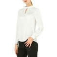 thumbnail image 5 of MODA NOVA Juniors Stand Collar Pleated Button Keyhole Button Blouse, 5 of 7