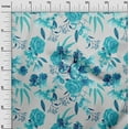 thumbnail image 2 of oneOone Cotton Poplin Twill Turquoise Blue Fabric Leaves & Rose Watercolor Dress Material Fabric Print Fabric By The Yard 56 Inch Wide, 2 of 2