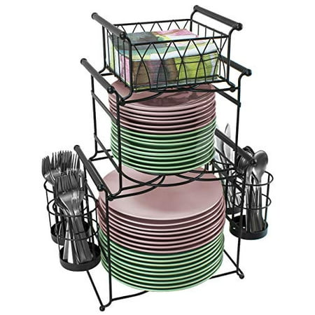 Sorbus Buffet Caddy 7 Piece Stackable Set Includes Plate Napkin And Silverware Holder 3 Tier Detachable Tabletop Organizer Ideal For Kitchen