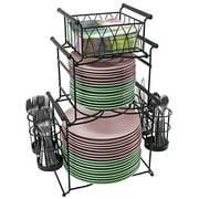 Sorbus Buffet Caddy — 7-Piece Stackable Set Includes Plate, Napkin, and Silverware Holder, 3-Tier Detachable Tabletop Organizer — Ideal for Kitchen, Dining, Entertaining, Parties,T