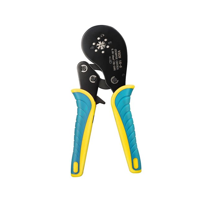 Alicates de crimpado VXC9 16-6 Herramientas de crimpado de terminales tubulares Alicates eléctricos 0,08-16 mm Alta precisión Amarillo Cian