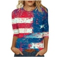 thumbnail image 2 of Patriotic Blouse Women 4th of July Womens Shirt Patriotic Womens Shirt Womens Fourth of July Shirt Women's Independence Day Printed 3/4 Sleeve Round Neck Pullover Fashionable Top, 2 of 5