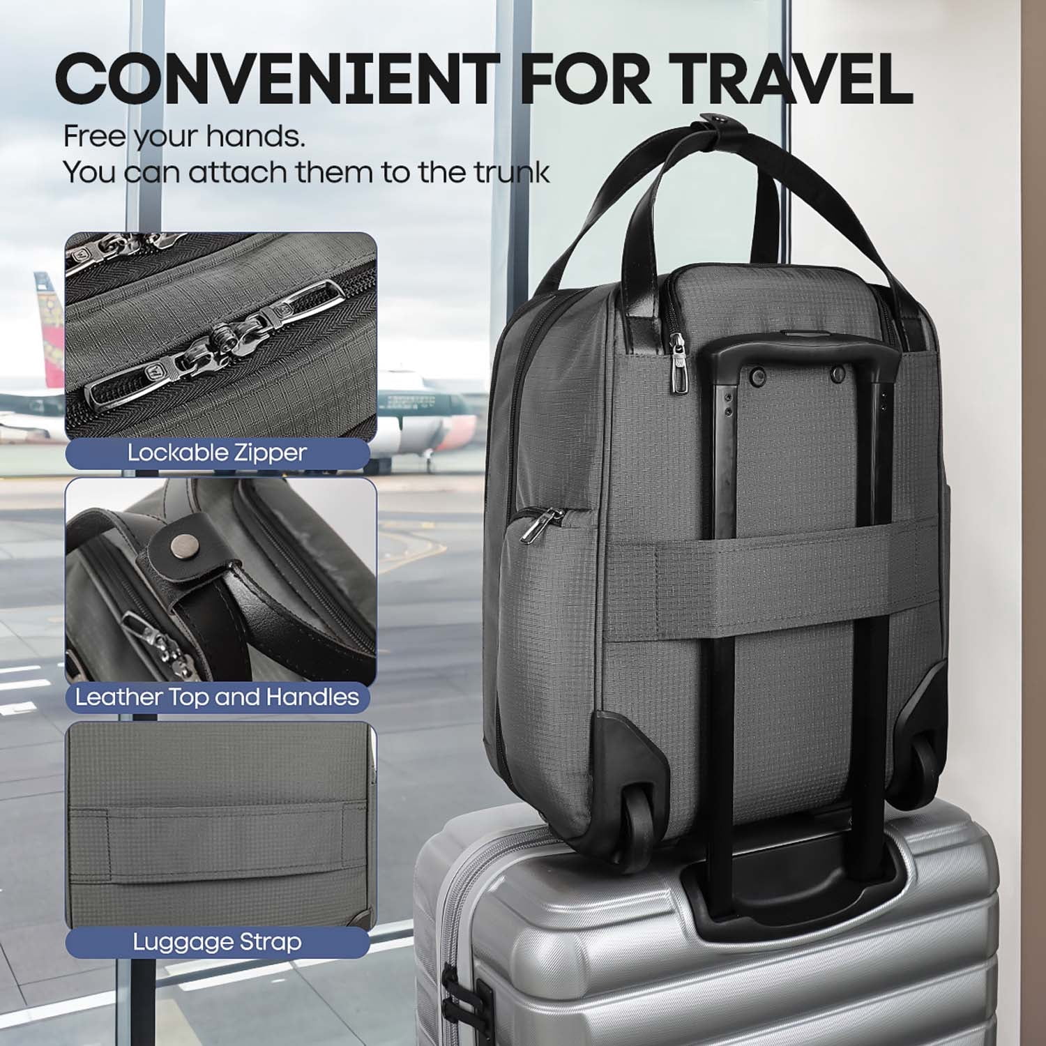 16" Underseat Carry on Luggage for Airplane, Softside Small Rolling Suitcase,Lightweight Personal Item Travel Bag, Grey - XJ5011