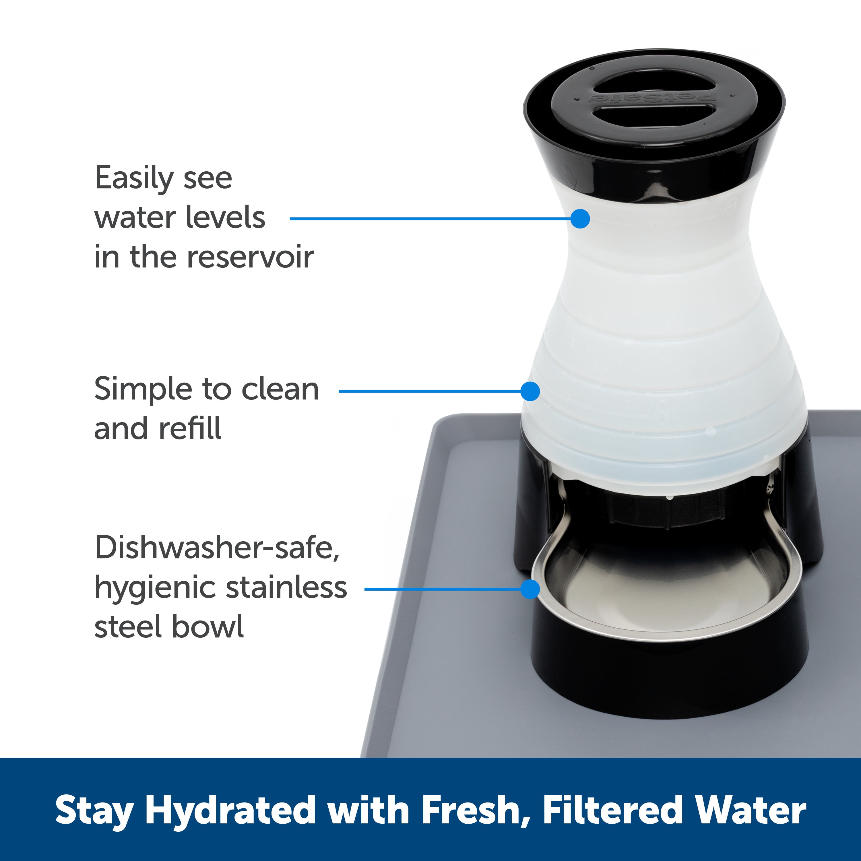 PetSafe Healthy Pet Water Station, Dog and Cat Water System with Stainless Steel Bowl, Large, 320 oz.