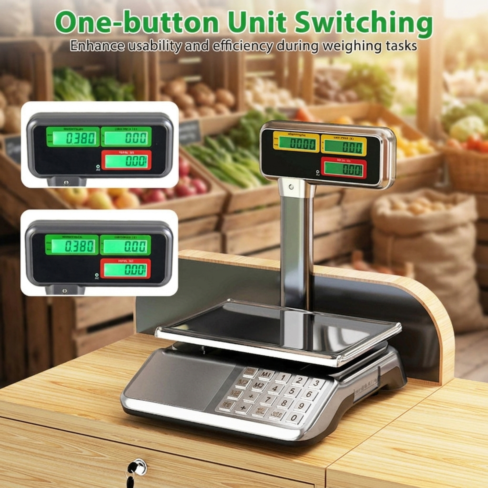 RUIE 88lb Price Computing Scale with Pole Dual LCD Display, Digital Commercial Food Scale with Counting Function and Rechargeable Battery for Deli Market Grocery Store, Silver