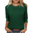 thumbnail image 2 of CQONEPT 3/4 Sleeve Shirts for Womens Crewneck Casual Pullover Activewear Going Out Blouse Plain Tunic Tops Green L, 2 of 6