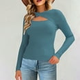 thumbnail image 2 of Htigea Women's Cutout Sweaters Ribbed Knit Long Sleeve Stretch Slim Fit Pullover Lightweight Fall Base Layer Tops Blue S, 2 of 6